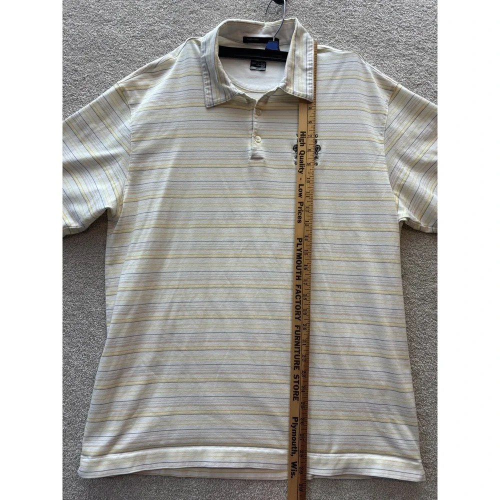 Nike Tiger Woods Golf Polo Shirt Men Large White Yellow Whistling Straits Stripe
